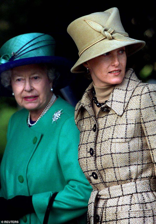 The Queen and Sophie are pictured at St Mary Magdalene Church in Sandringham on December 25, 2001
