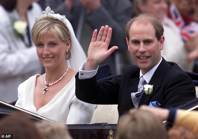 Sophie and Prince Edward are pictured on their wedding day on June 19, 1999