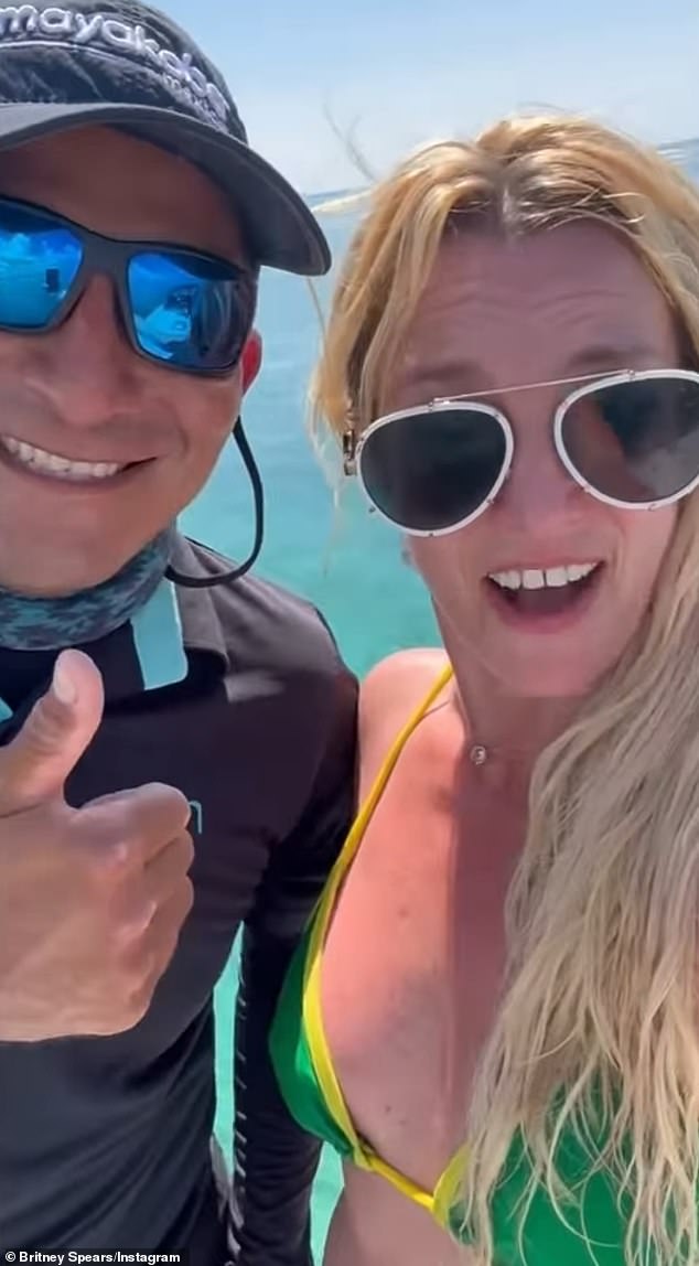 In the same Instagram video, Britney introduced her 157.2M social media following to 'the realest man out here in this water' while affecting a British accent