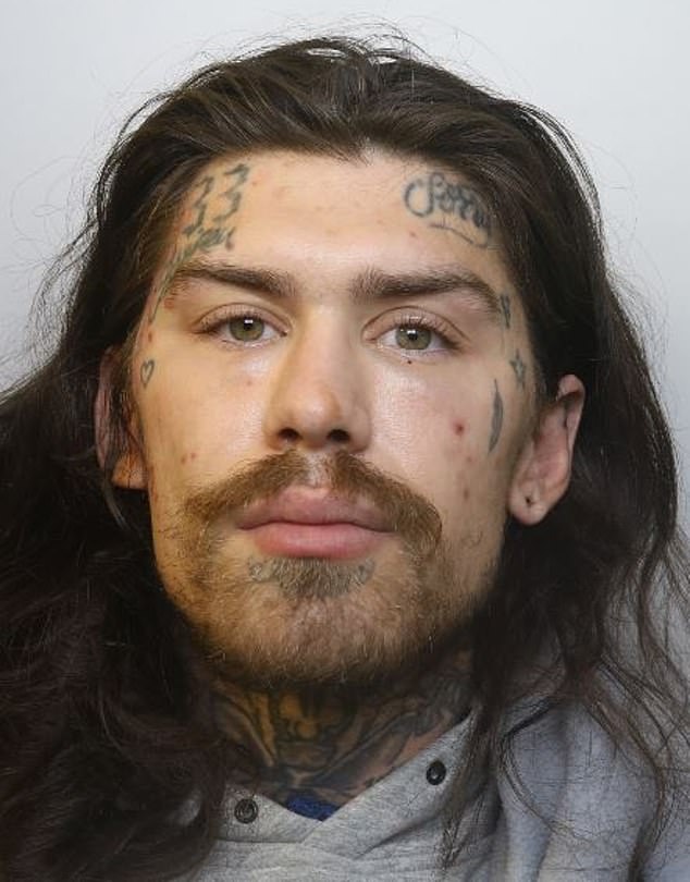 Heavily-tattooed Marco, 30, struggles with drug addiction and has been in and out of jail. Pictured in a mugshot