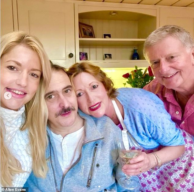 It comes after the actress shared a series of snaps of her 'favourite people', where she revealed Tony had endured 'so much physical trauma' (pictued sister-in-law Rachel, Tony, mum Jane, and their dad John)