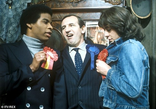 ITV has placed caution notices on all 28 episodes of Rising Damp, widely regarded as one of the best-loved sitcoms of its era (Pictured: Don Warrington, Leonard Rossiter and Richard Beckinsale