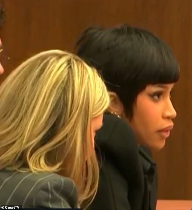 Cardi was present inside the courtroom as Ellis testified, sporting a short hairdo and a black blazer