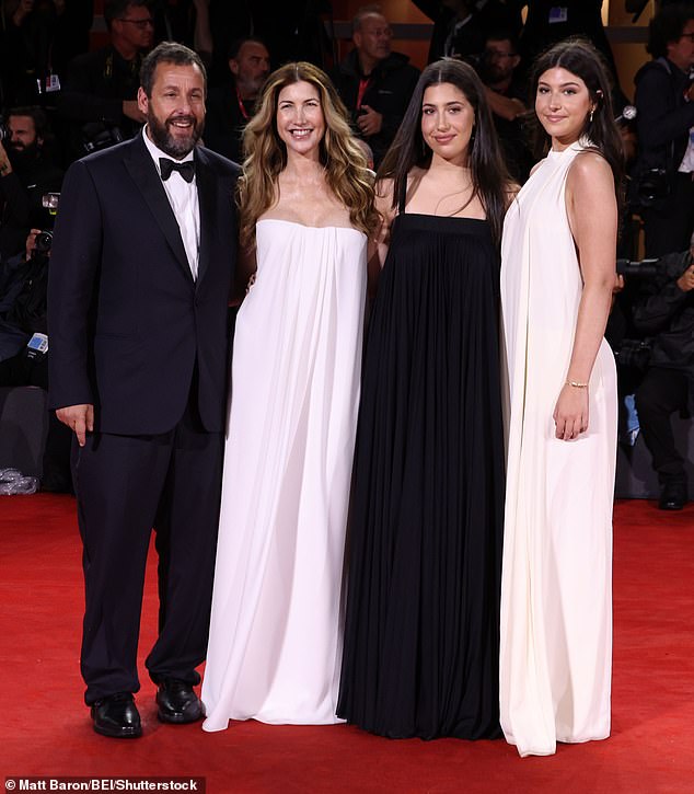 Sadie wore a strapless white gown, while Sadie opted for a black floaty dress and Sunny wore a white halter neck