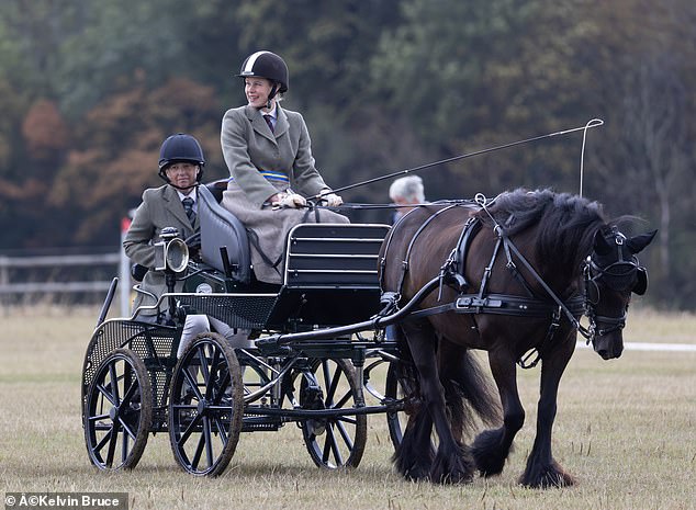 The 21-year-old royal was spotted looking all smiles today (pictured) at the British Carriagedriving National Championships at the Ashfields Carriage and Polo Club, near Great Dunmow, Essex