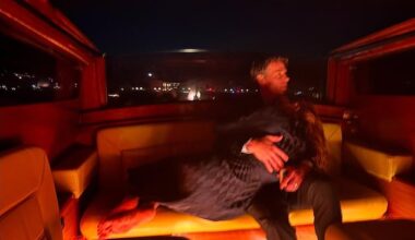 Julia Roberts, 57, shared a photo of herself cuddled up to husband Danny Moder, 56, in the back of their water taxi in on social media late Friday.  'Venice' she wrote next to the romantic shot