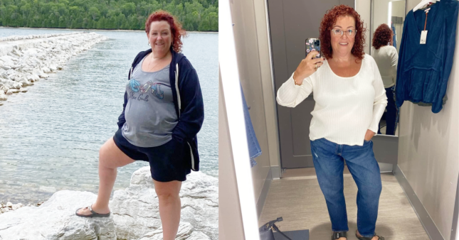 Female shows before and after using Simple App wall pilates