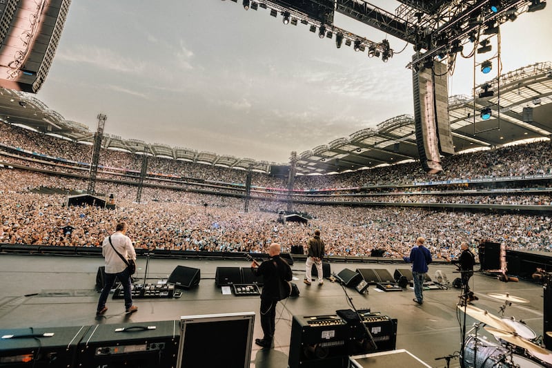 Oasis on stage at Croke Park on Saturday, the first of their two Dublin shows. Photograph: Big Brother Recordings