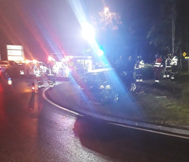 The scene in Bray as roads were closed following a single vehicle car accident. Photos: Wicklow County Fire Service.
