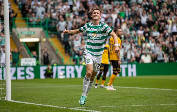 Celtic's Johnny Kenny celebrates after scoring to make it 3-0 