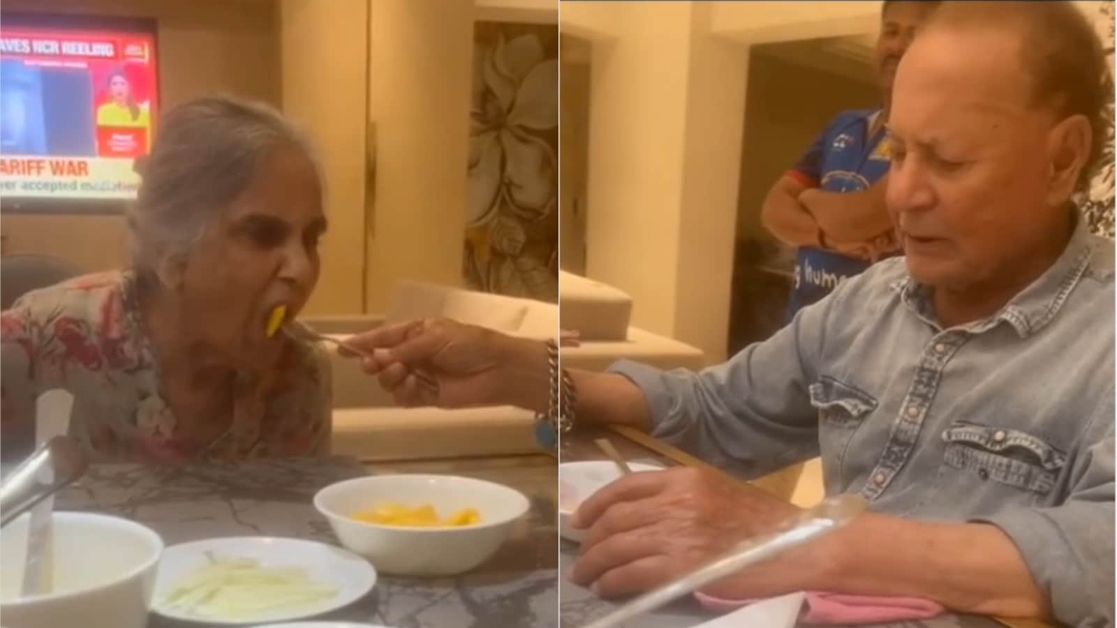 Salim Khan feeds food to wife Salma Khan; fans call Salman Khan's parents 'cutest thing on internet’ | Bollywood