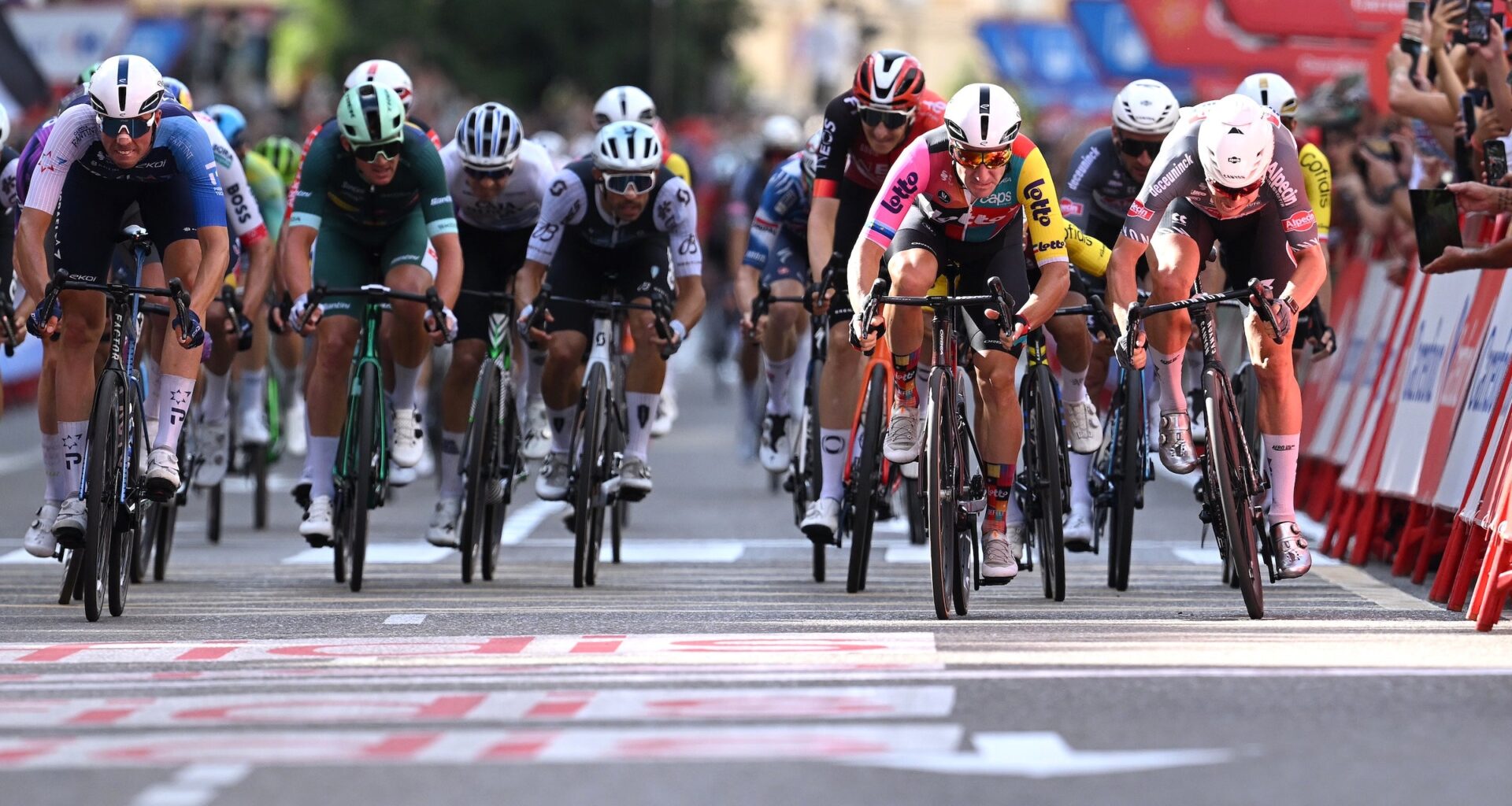 Elia Viviani finished second on stage 8 of the Vuelta a España but was then relegated (Photo: Dario Belingheri/Getty Images)