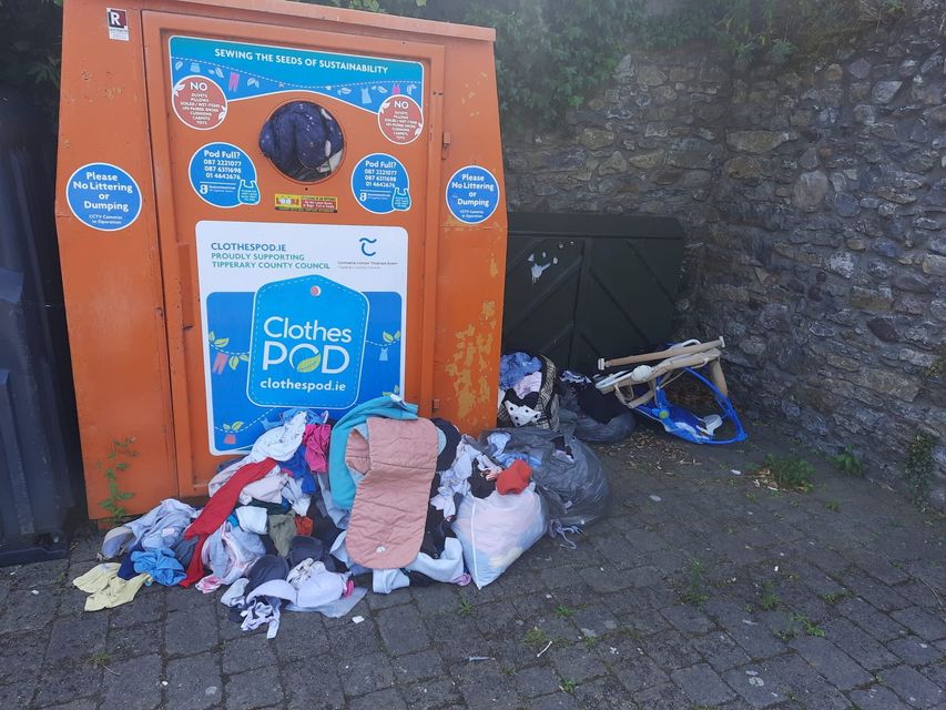 Clothes and household items have been dumped at recycling banks in Tipperary. Photo: Cllr David Dunne/Facebook.