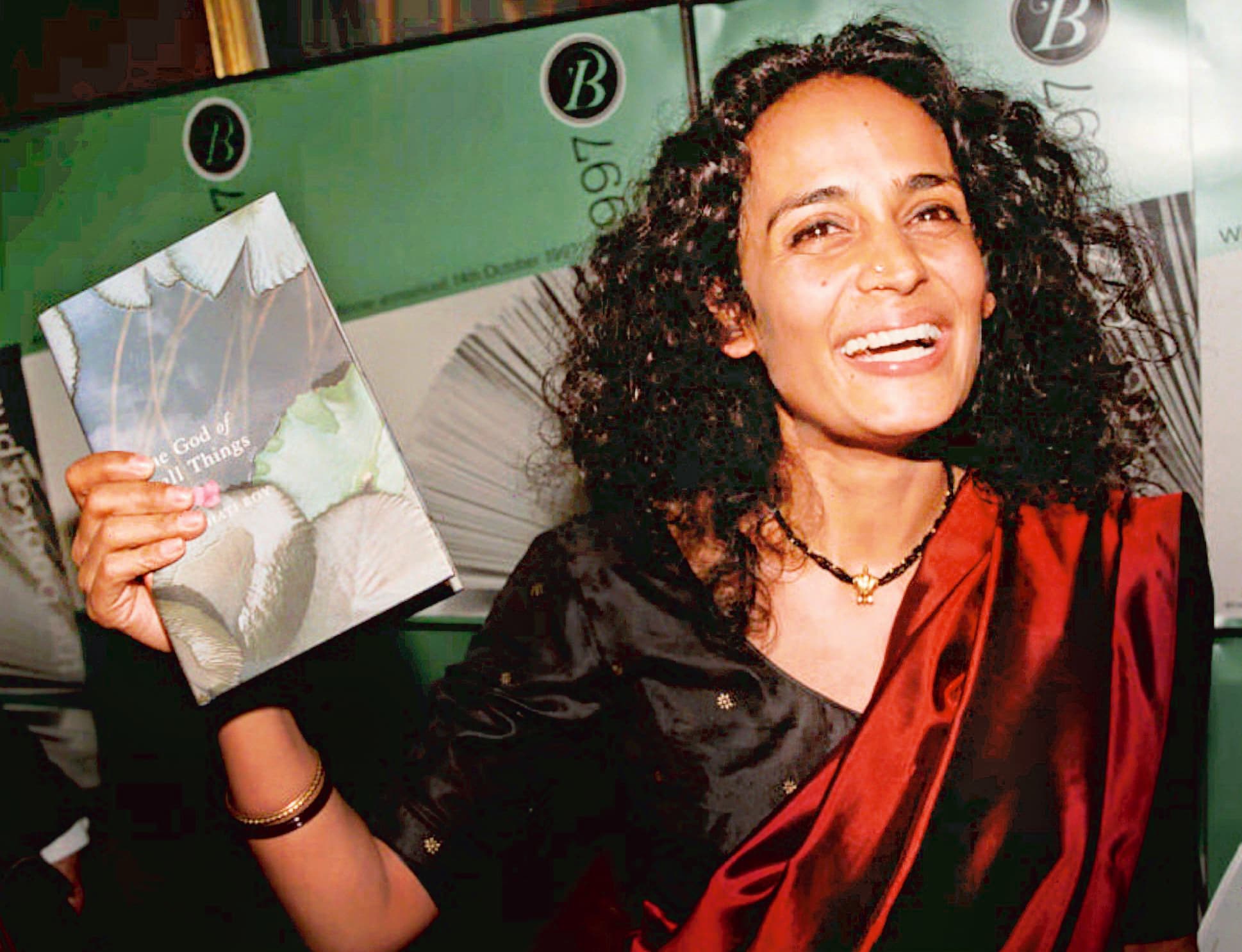 Arundhati Roy after the Booker Prize award ceremony in 1997, which she won for her debut novel, The God of Small Things.