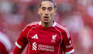 LIVERPOOL, ENGLAND - Monday, August 4, 2025: Liverpool's Kostas Tsimikas during a pre-season friendly match between Liverpool FC and Athletic Bilbao at Anfield. Liverpool won 4-1. (Photo by David Rawcliffe/Propaganda)