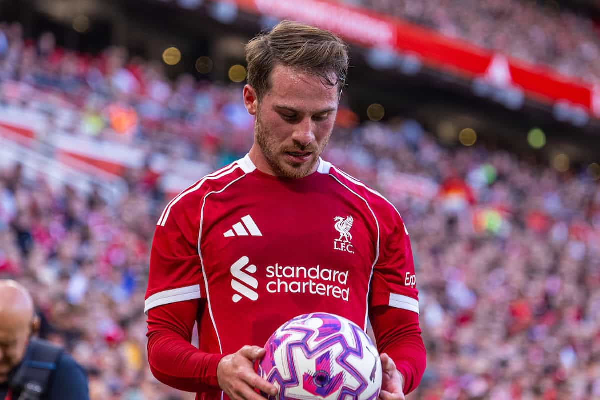LIVERPOOL, ENGLAND - Monday, August 4, 2025: Liverpool's Alexis Mac Allister during a pre-season friendly match between Liverpool FC and Athletic Bilbao at Anfield. Liverpool won 4-1. (Photo by David Rawcliffe/Propaganda)