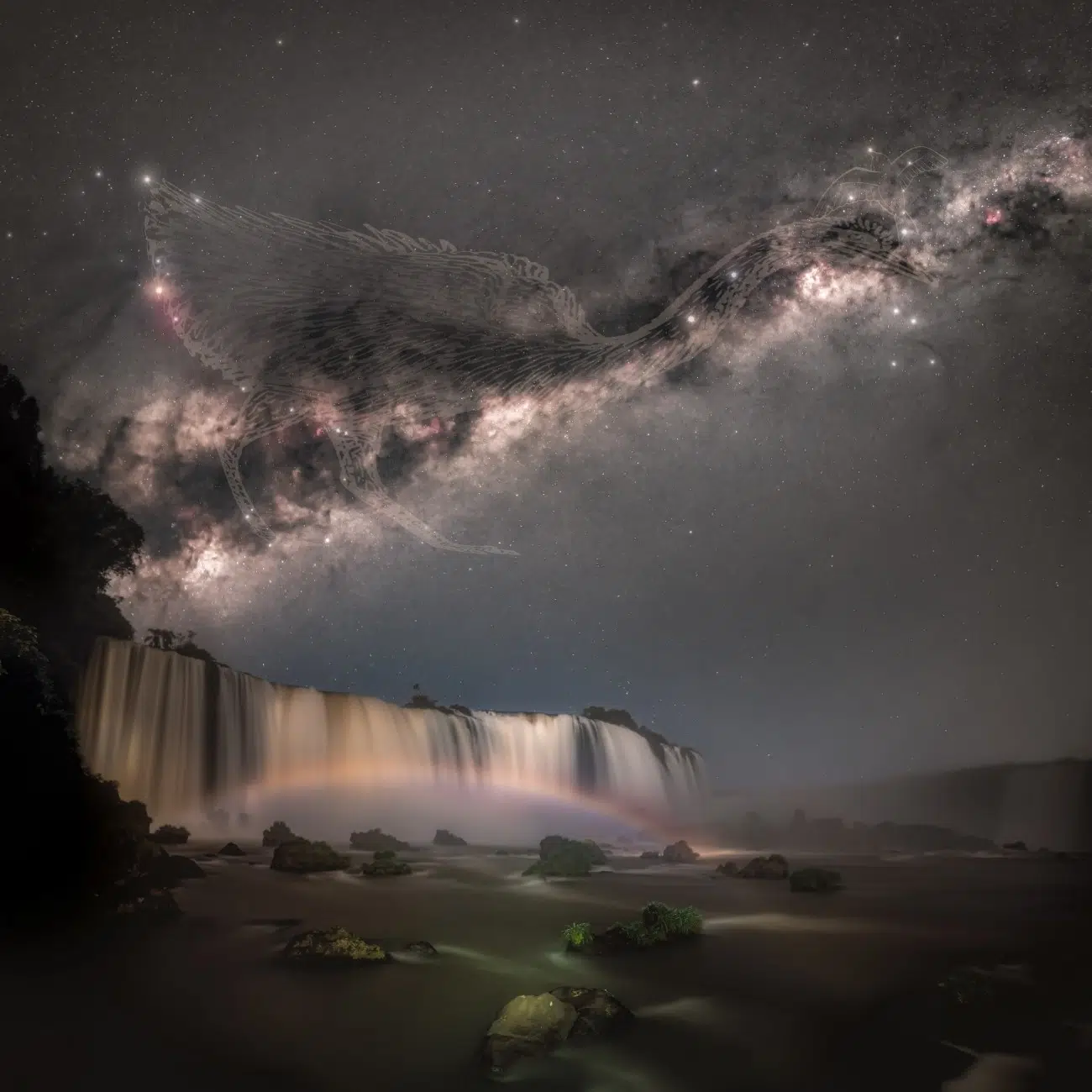Milky Way over a waterfall in the Iguaçu National Park, Brazil