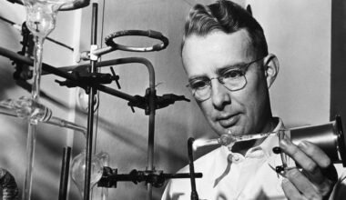 Physicist Luis Alvarez is seen is his laboratory preparing to evacuate a Geiger counter which is used to measure radioactivity.