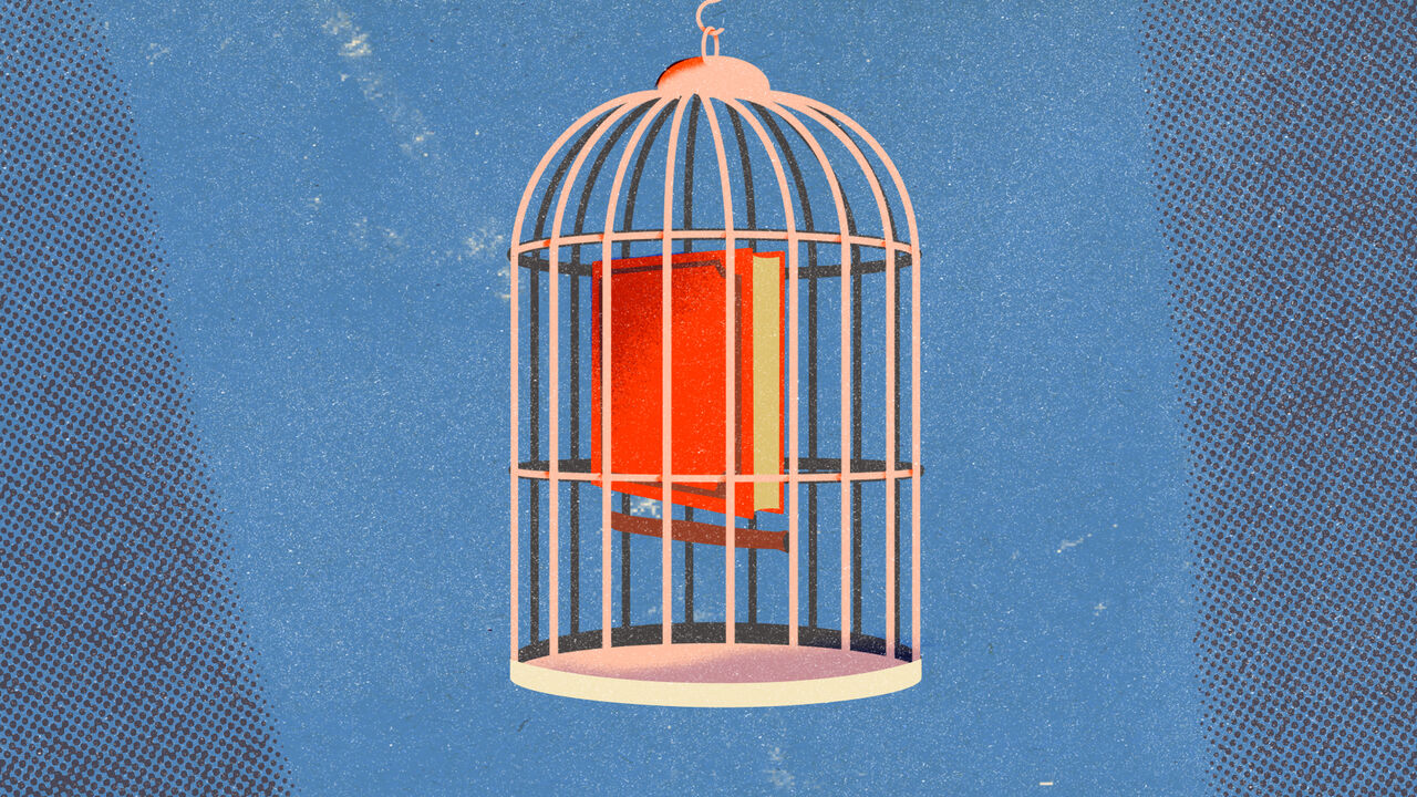 A book trapped in a cage