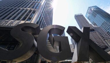 ST20250410_202564800364/pixgenerics/Brian Teo/Generic of the SGX logo outside SGX Centre on April 10, 2025. Can be used for stories on SGX, stock market, STI, Trump, tariffs, investment, Singapore index, recession, shares. ST PHOTO: BRIAN TEO