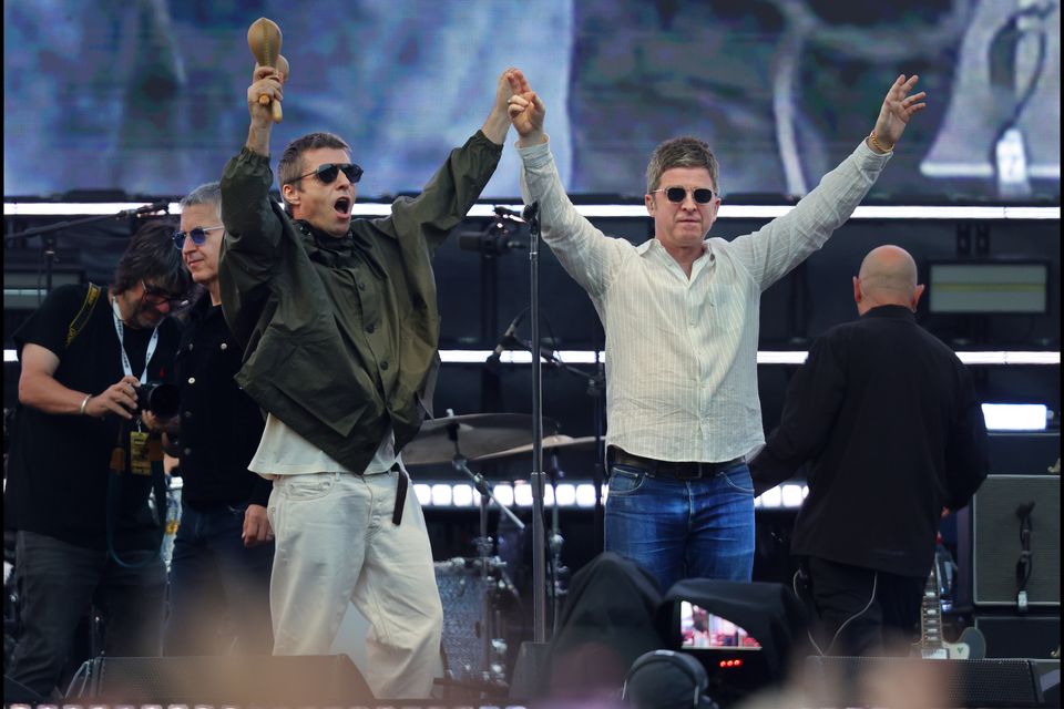 Liam and Noel Gallagher together on stage at their Oasis Live 25 Concert at Croke Park.Photo by Steve Humphreys16th August 2025.