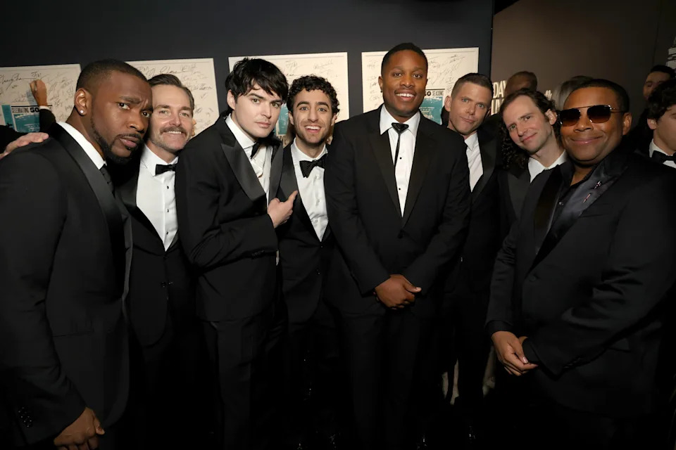 SNL50: THE RED CARPET -- Pictured: (l-r) Jay Pharoah, Will Forte, Michael Longfellow, Emil Wakim, Devon Walker, Mikey Day, Kyle Mooney and Kenan Thompson on Sunday, February 16, 2025 --   (Photo by NBC/Kevin Mazur/NBC via Getty Images) / NBC / NBC/Kevin Mazur/NBC via Getty Images