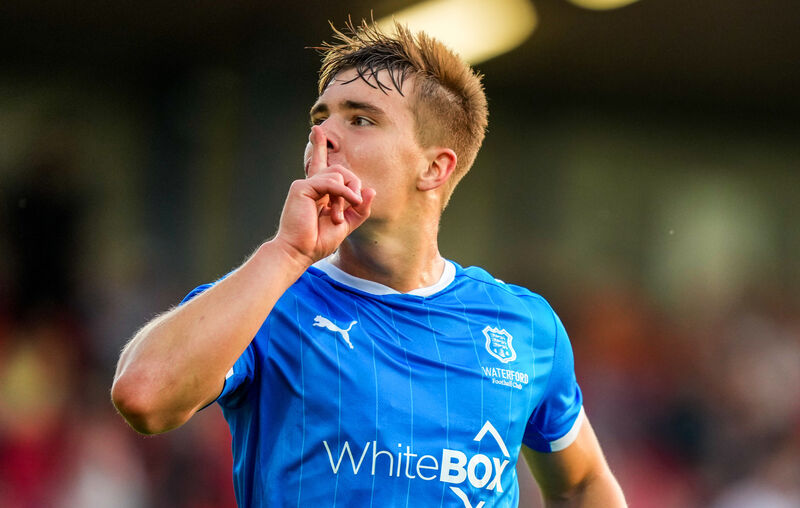 Waterford’s Tommy Lonergan celebrates scoring their goal. Picture: ©INPHO/James Lawlor