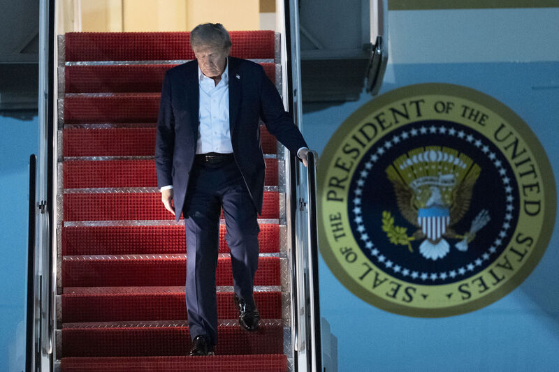 US President Donald Trump disembarks Air Force One at Joint Base Andrews. Picture: AP Photo/Manuel Balce Ceneta