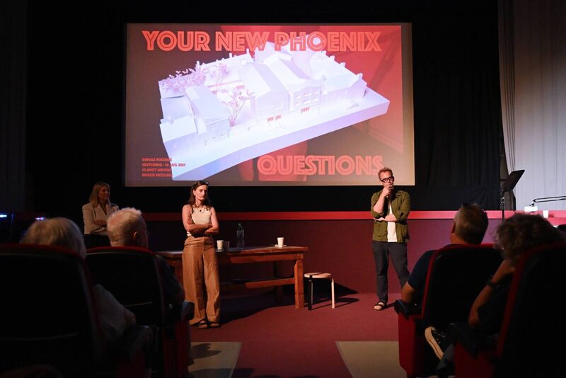 Yvonne McGunness, centre, at the consultation session at the Phoenix cinema in Dingle on Saturday, with planning consultant Laura Brock, left, and architect Andrew Clancy, right. Picture: Manuela Dei Grandi