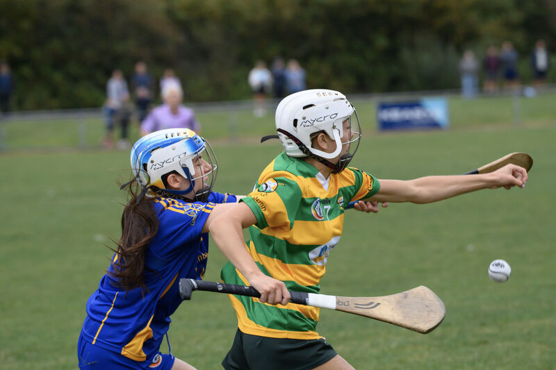  Stephanie Punch, St Finbarr's is held off by Kate O'Sullivan, Blackrock in their SE Systems Cork camogie championship at Castle Road, Cork. Picture Dan Linehan