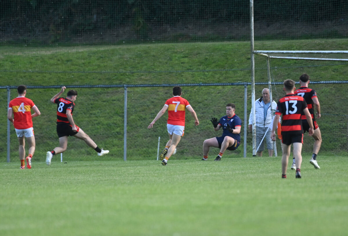  Cathal Browne fires in the second-half goal that put Newmarket seven in front. Picture: Larry Cummins