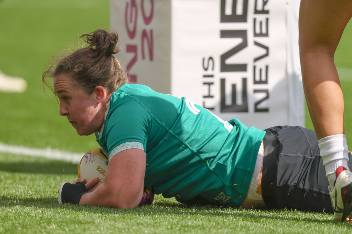 Ireland's Enya Breen scores her sides sixth try of the match. Pic: ©INPHO/Ben Brady