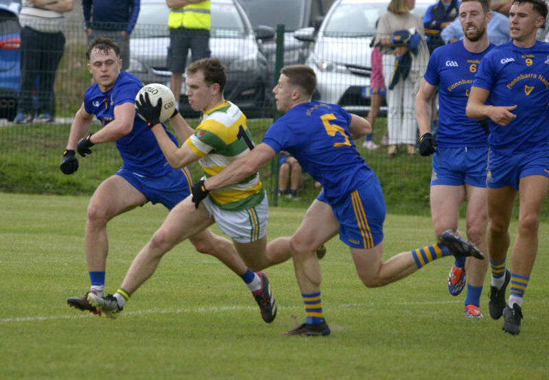  Carbery Rangers' Peader O'Rourke in action against Billy Hennessy of St Finbarr's. Picture: Denis Boyle