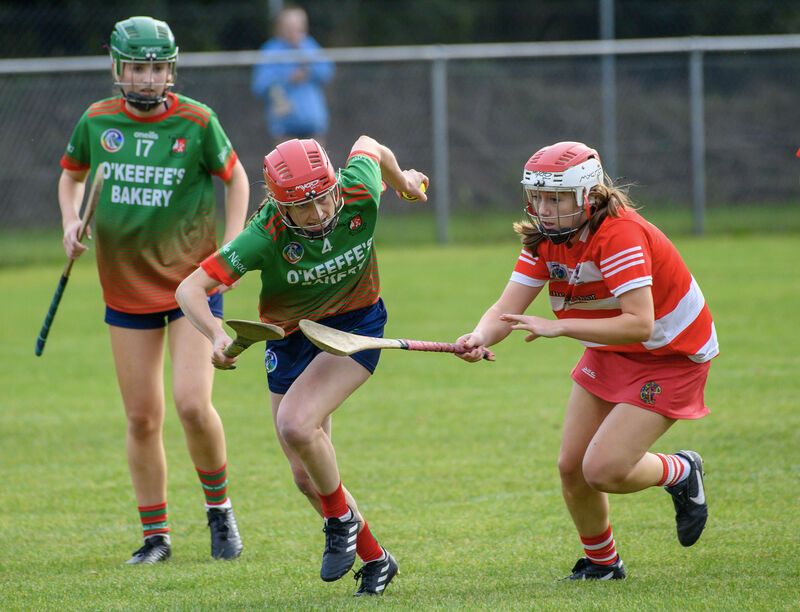  Judy Murphy, Ballinora breaking out of defence past Áine O'Donoghue, Courcey Rovers. Picture Dan Linehan