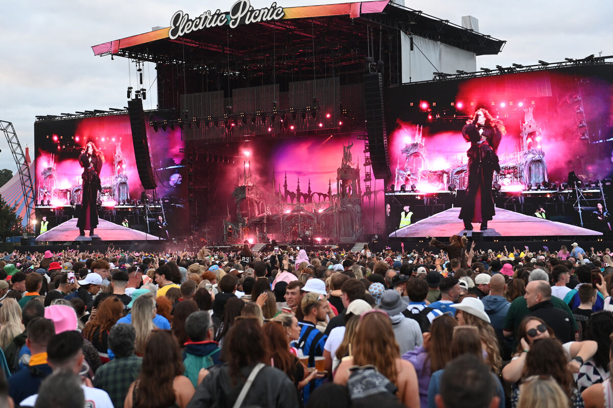  A view of the stage setup and crowd watching Chappell Roan performing on the main stage at Electric Picnic on Friday. Mobile Phone image supplied from crowd.