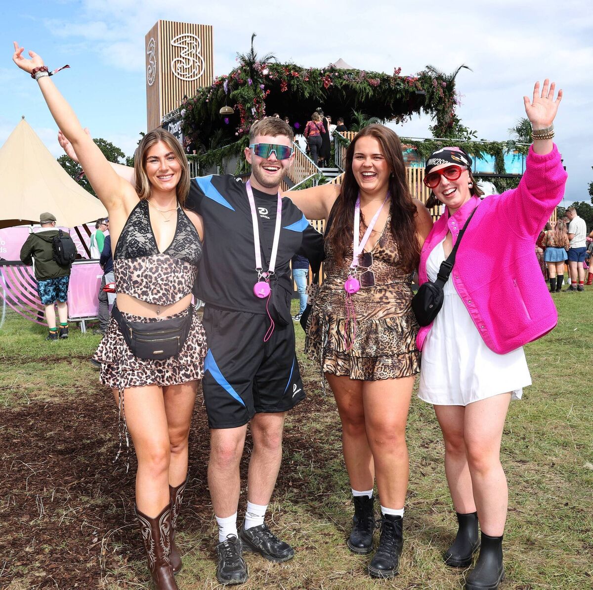Eva Maher, Ross Sheehy, Cara O’Connell, and Roisin Corrigan at the Three Charge & Chill area at Electric Picnic 2025. Picture: Brian McEvoy