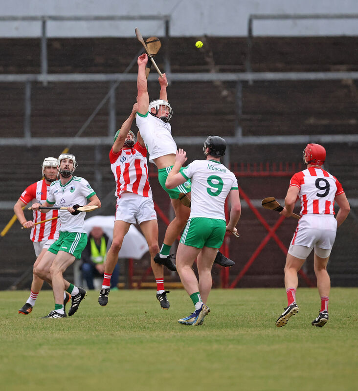 Jack Griffin, Imokilly, Colm O'Callaghan, Muskerry, battle for the high ball. Picture: Jim Coughlan.  Jack Griffin, Imokilly, Colm O'Callaghan, Muskerry, battle for the high ball. Picture: Jim Coughlan.