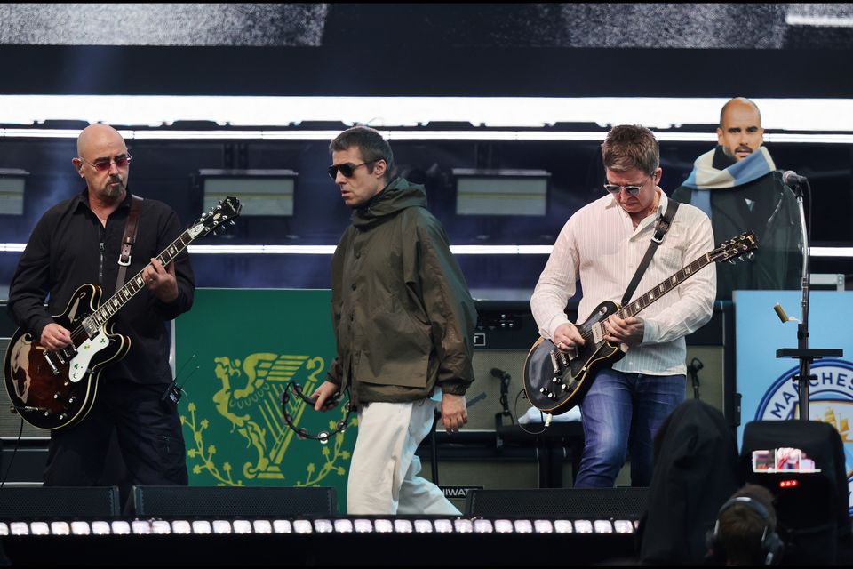 Liam and Noel Gallagher together on stage at their Oasis Live 25 Concert at Croke Park.Photo by Steve Humphreys16th August 2025.