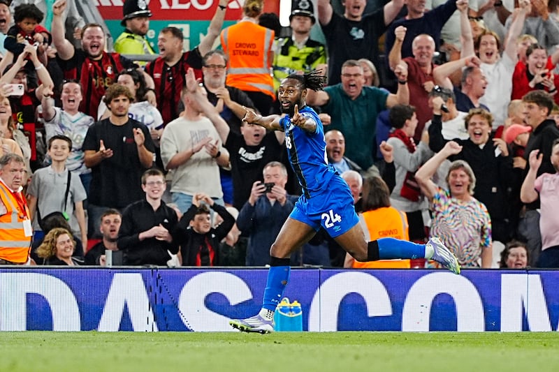 Bournemouth's Antoine Semenyo celebrates scoring his second goal of the game. Photograph: Peter Byrne/PA