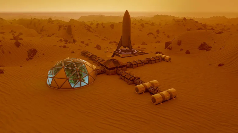 concept art of a human outpost on Mars