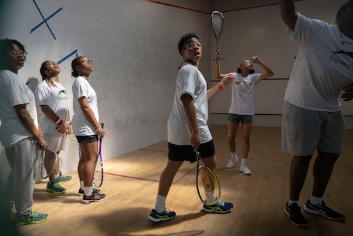 Students in the youth development program play Squash at Squashwise on August 4, 2025.