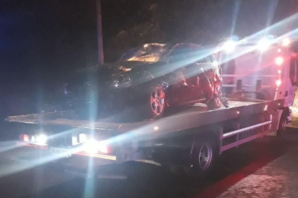 The scene in Bray as a car is towed following the accident. Photos: Wicklow County Fire Service.