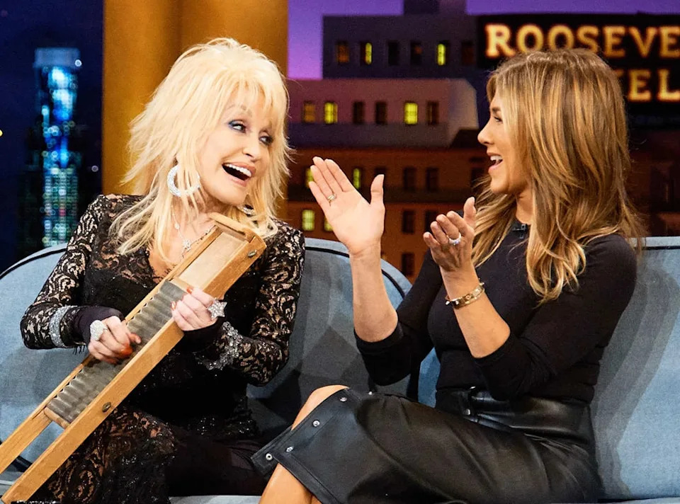 <p>32. While detailing her first meeting with <strong>Dolly Parton,</strong> whom she worked with on her Netflix movie <em>Dumplin</em>', Aniston revealed just how big of a fan she was when she was introduced to the icon eight years ago. </p> <p>"I went up and met her that night cause I loved her since I was little. You know, sang into a hairbrush singing Dolly Parton," <a href="https://youtu.be/91WIG8zXrxo" rel="nofollow noopener" target="_blank" data-ylk="slk:she told Jimmy Kimmel;elm:context_link;itc:0;sec:content-canvas" class="link ">she told Jimmy Kimmel</a>. "I told her that I named my dog after her."</p> <p>33. In addition to Dolly, her adopted white shepherd named after Parton, Aniston also had another beloved dog named Norman, who died in 2011 at the age of 15, with the actress getting a tattoo, her first, of his name on her right foot.</p> <p>34. She once told<strong> James Lipton</strong> on <em>Inside the Actor's Studio</em> that "Norman" was her favorite word. (Cue the tears!)</p> <p>35. Since then, Aniston (along with her now ex-husband<strong> Justin Theroux</strong>) has adopted a pitbull named Sophie and a terrier, Clyde.</p> <p>36. Despite not even having a show on the air in 2018, Aniston still made the list of highest-paid TV stars that year, according to <em>Variety</em>. Aniston and <strong>Reese Witherspoon</strong> were reportedly set to make $1.1 million per episode for <em>The Morning Show</em>, which premiered on Apple TV+ in 2019. They're also both executive producers on the slick drama.</p>