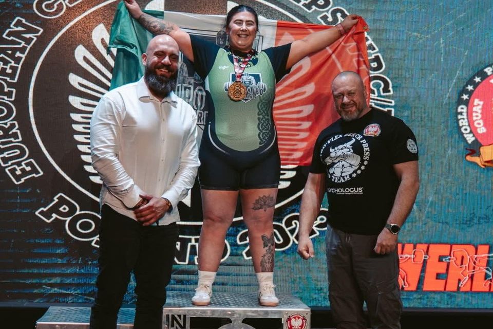 Record-breaking Arklow powerlifter Lindsay Nolan at the WPC European Championships in Poland.