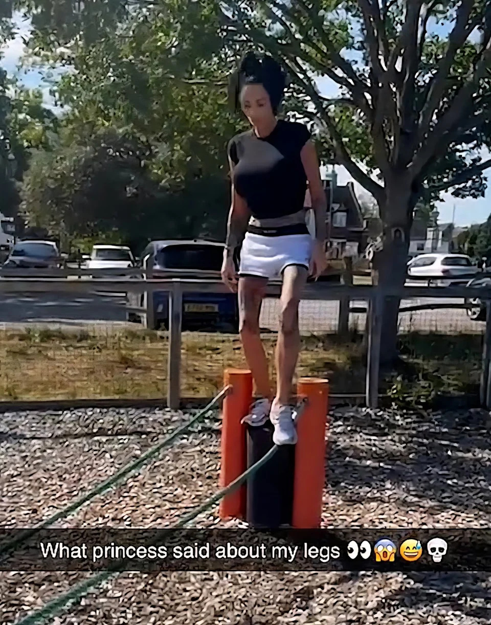 Katie Price could be seen walking a tightrope in a park in the clip (Instagram)