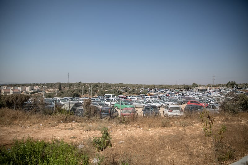 A car park at the Barkan industrial estate beside the Israeli settlement of Ariel, in the occupied West Bank. Photograph: Sally Hayden