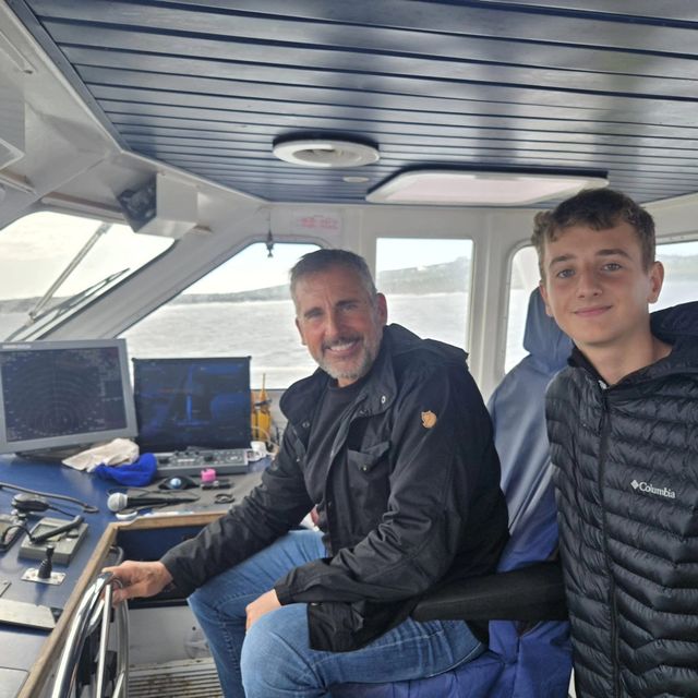 Steve Carell with Connor O'Brien on a ferry from Doolin, County Clare, to the Aran Islands. Image: Facebook