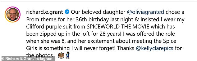 While Richard revealed the outfit held a special meaning for him, as he explained how excited Olivia had been when he landed the part in the musical movie opposite the iconic girl group