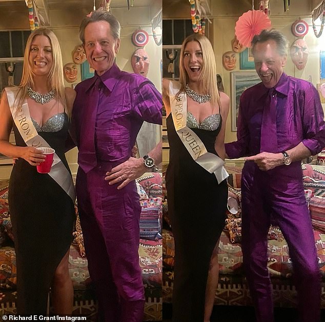 The veteran star slipped back into his famous costume to attend his daughter's prom-themed birthday bash, explaining that she had 'insisted' he wear it
