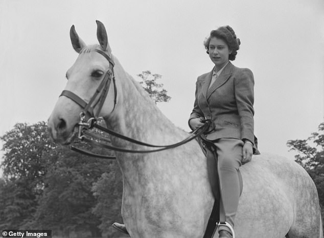 Accomplished equestrian Louise was taught to ride at an early age and joined her father on horseback as part of the Queen's 90th birthday celebrations in Windsor in 2016. Pictured: The Queen riding a horse in the forties